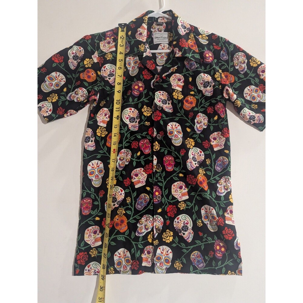 David Carey Day of the Dead Sugar Skulls Floral Camp Button Down Shirt XS - Picture 4 of 11